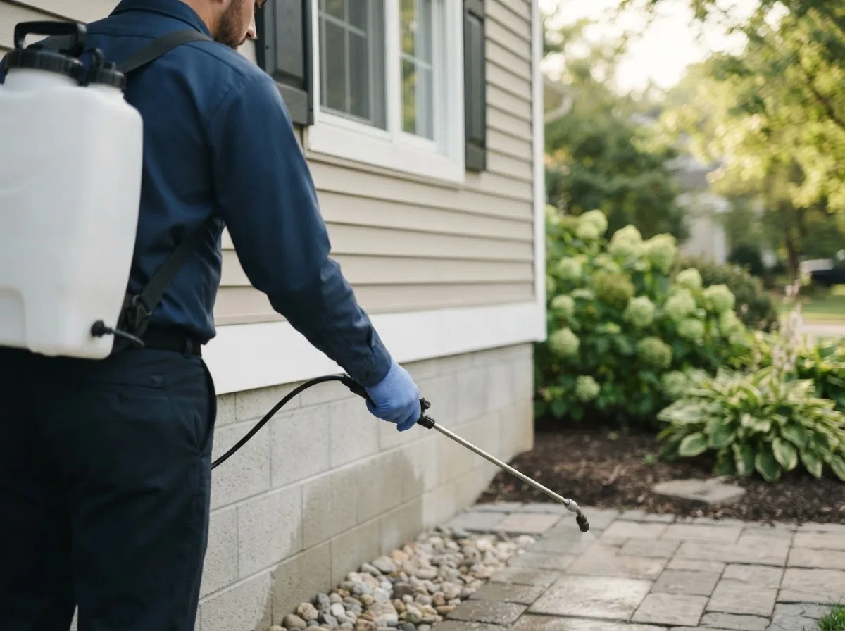 Pest control technician inspecting a home in Waterman, IL